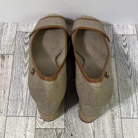 TORY BURCH MAJORCA Logo Wedge Espadrille Shoes Womens 8 EU 38 Plata Tan Metallic - Picture 12 of 17